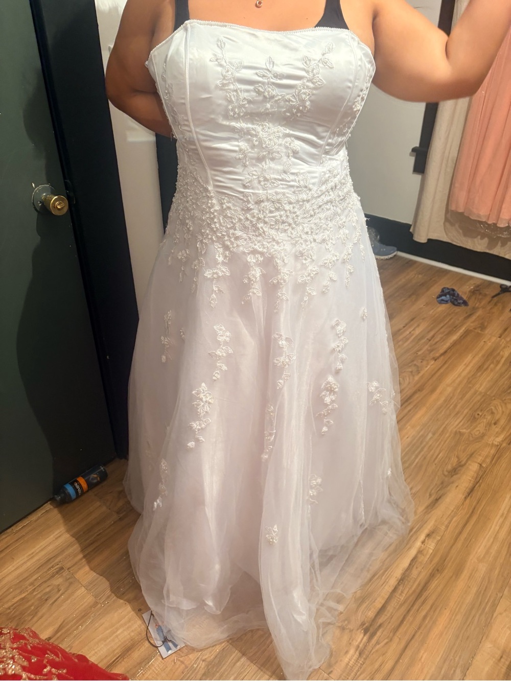 May Queen White Strapless Embroidered Wedding Gown